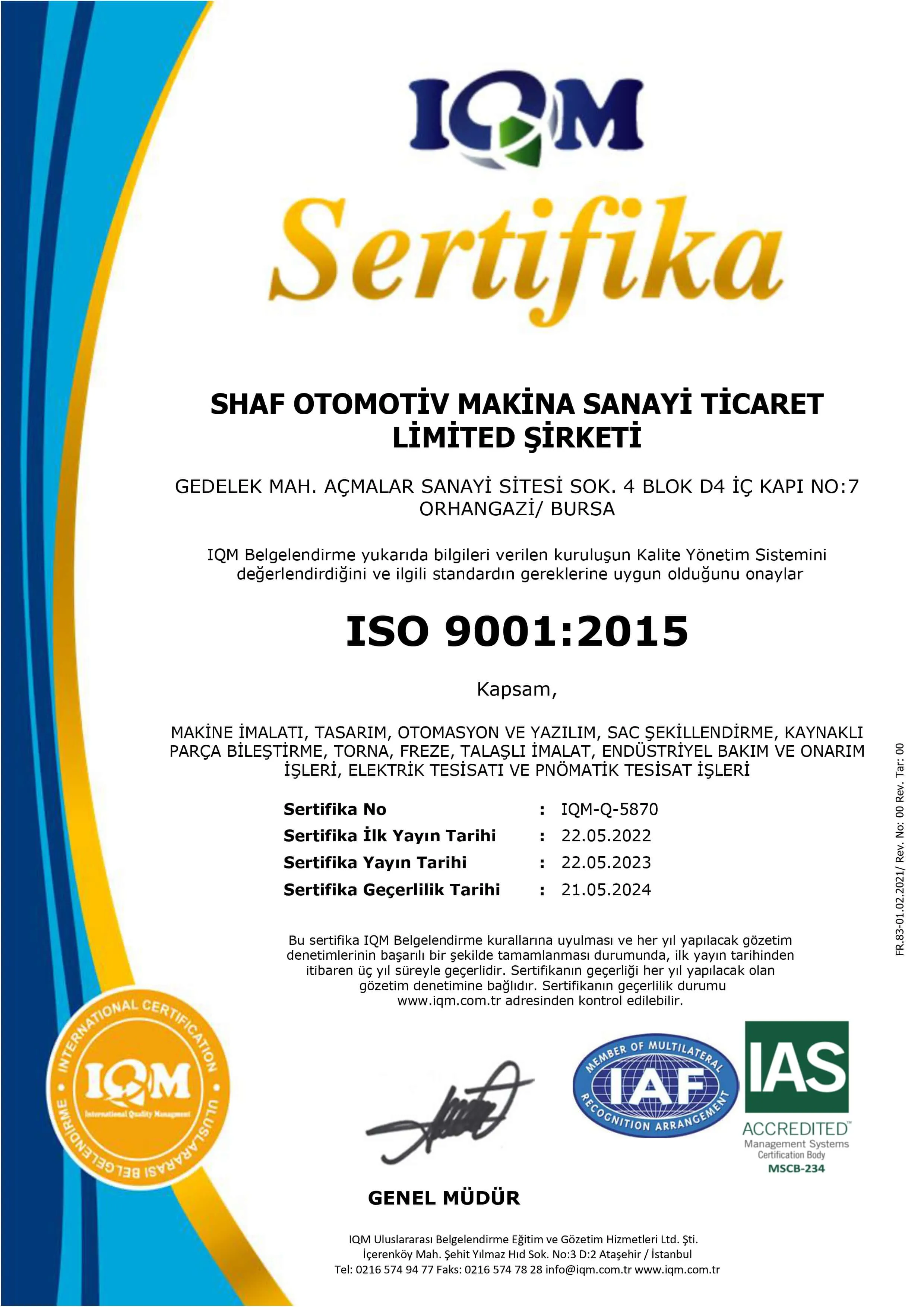 IAS Sistem Sertifikası